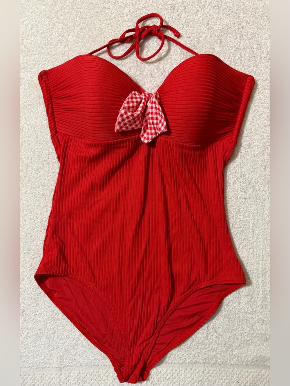 Matilda Jane Poolside Party Red Ribbed One-Piece Gingham Bow Halter Swimsuit